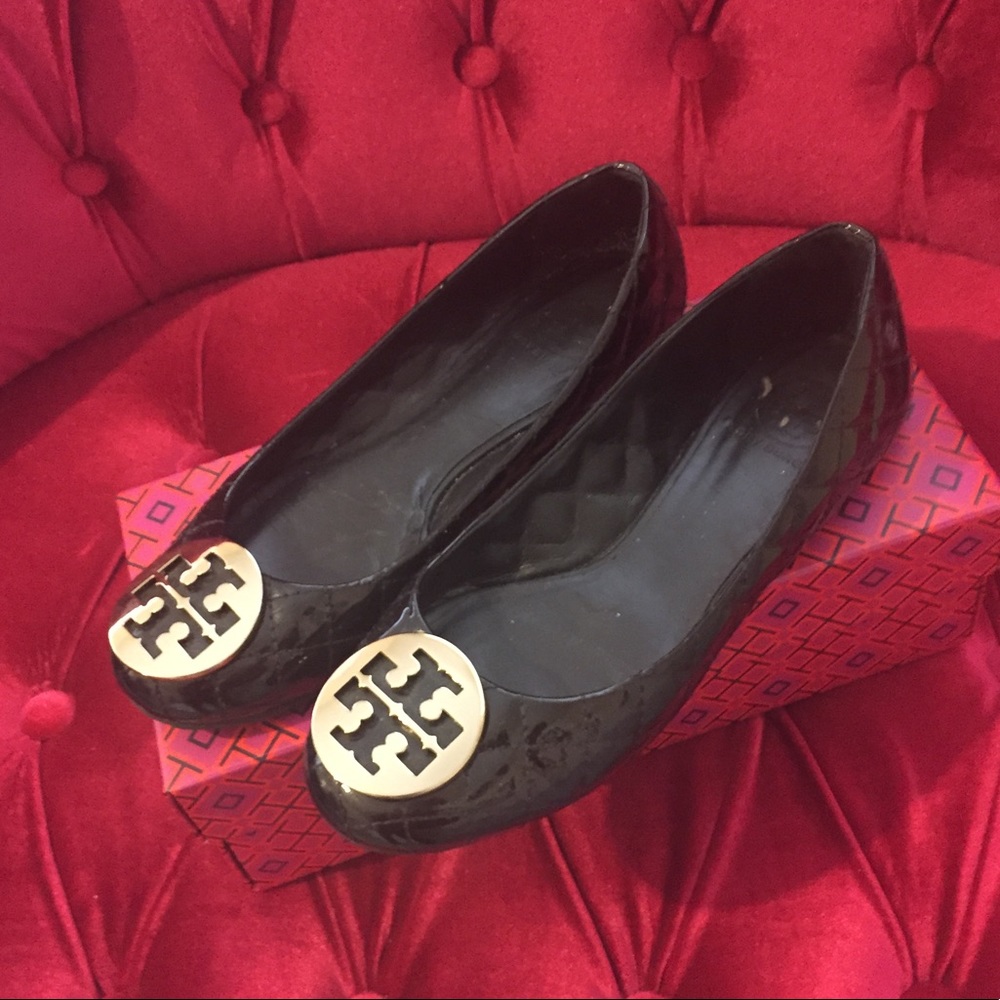 Tory Burch Black Patent Leather Flats Size 8